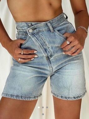 12th Tribe Light Blue Asymmetrical High Waist Vintage Style Denim Shorts Size M